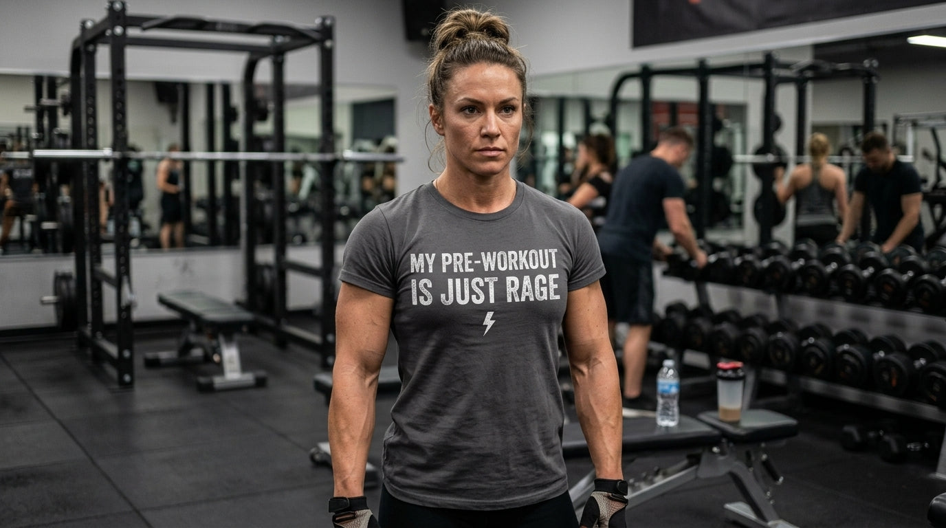Women’s Boxy Tee — “My Pre-Workout Is Just Rage” Gym Crop Top