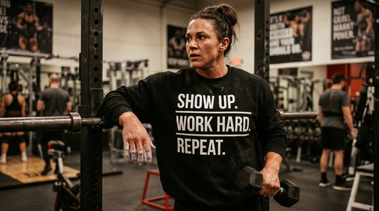 Motivational Raglan Sweatshirt — "Show Up. Work Hard. Repeat." Crewneck