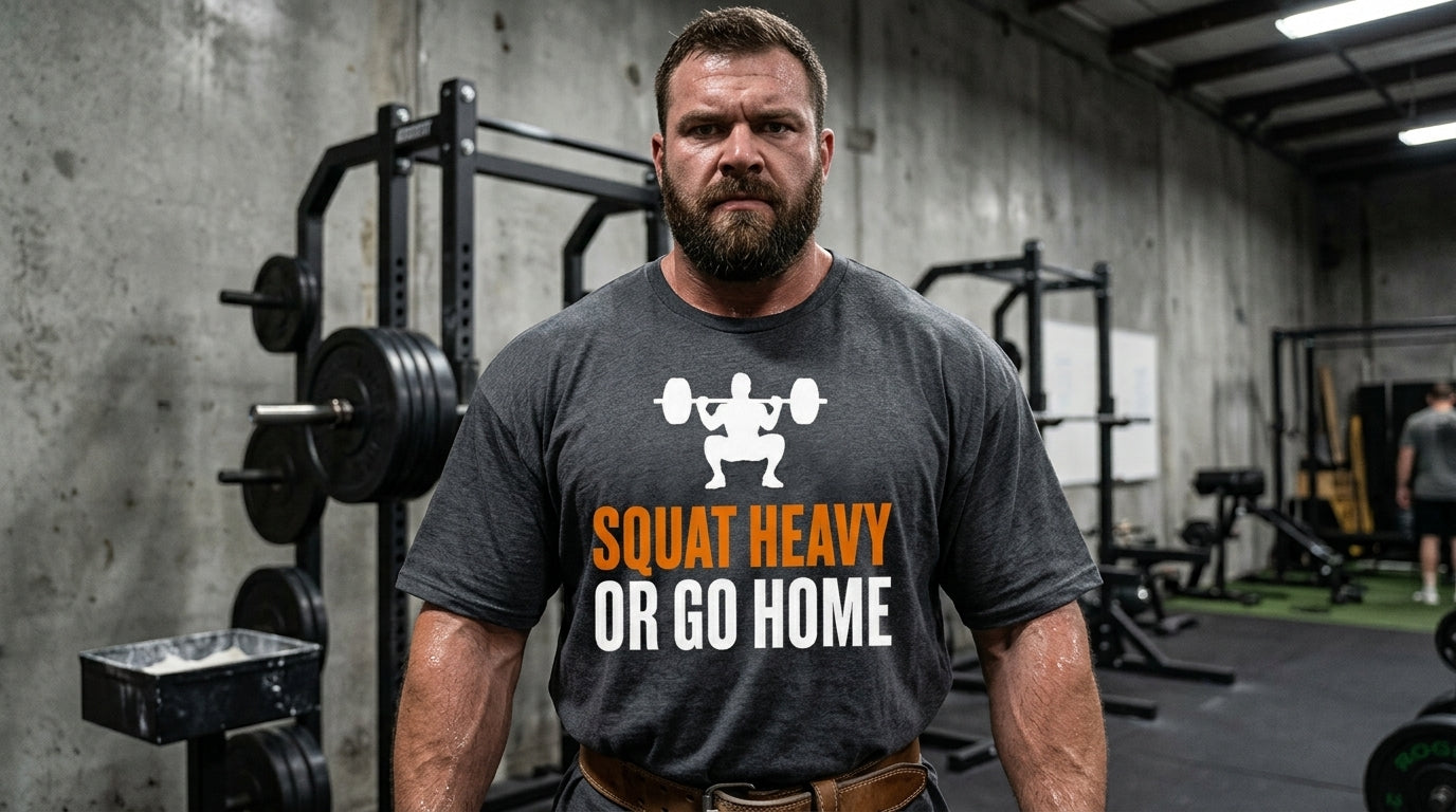 Squat Heavy or Go Home Tee — Men's Gym T-Shirt
