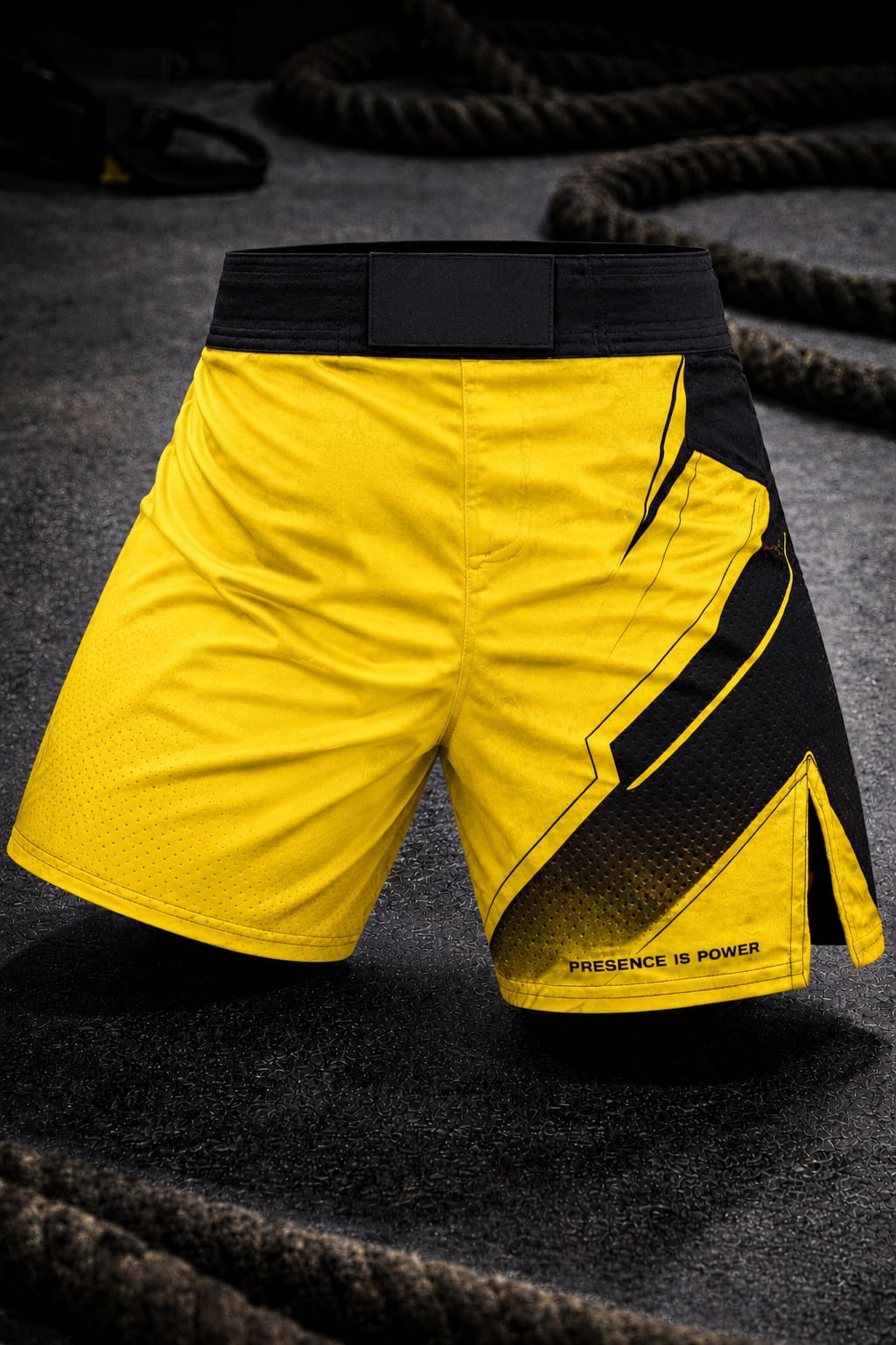 Men's Yellow Black Athletic Jogger Shorts Bold Geometric Sportwear - No Pockets