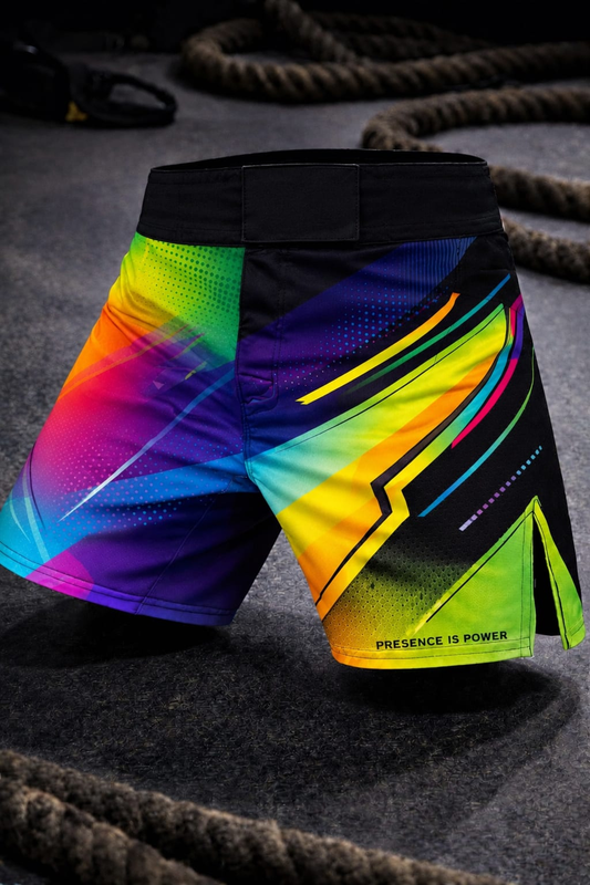 Men's Neon Geo Jogger Shorts Vibrant Abstract All-Over Print - No Pockets