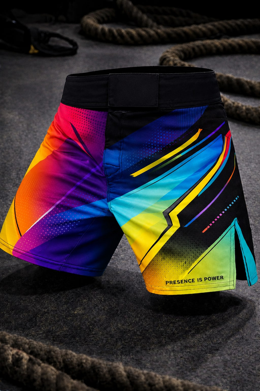 Men's Abstract Neon Athletic Jogger Shorts Colorful Geometric AOP - No Pockets