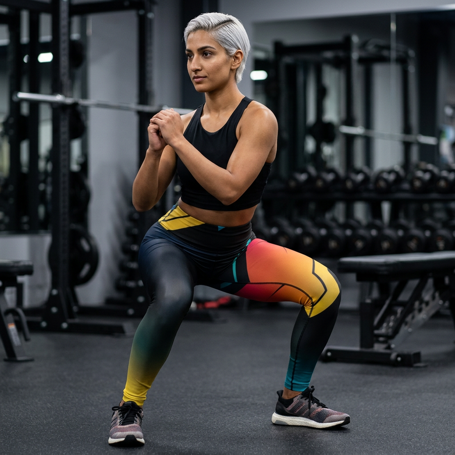 High-Waist Rainbow Gradient Yoga Leggings — Abstract Neon Athletic Leggings