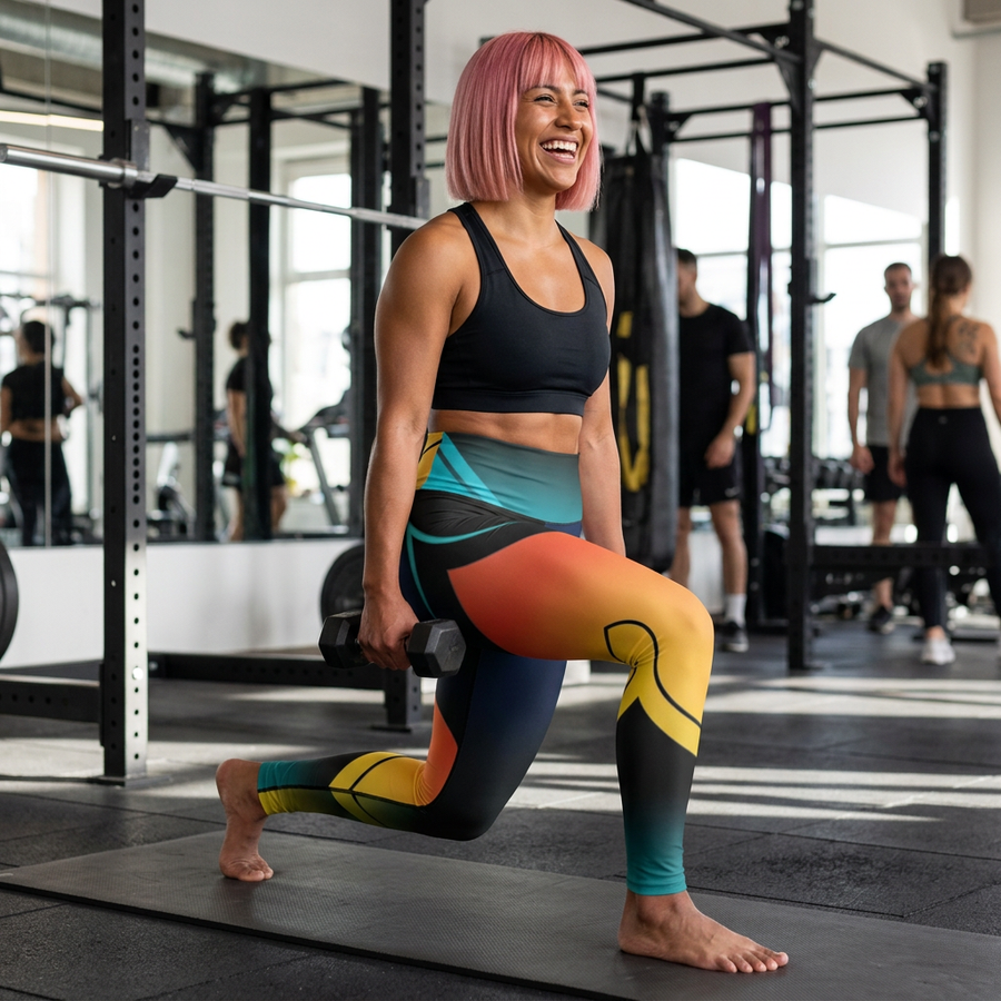 High-Waisted Yoga Leggings — Abstract Colorwave AOP