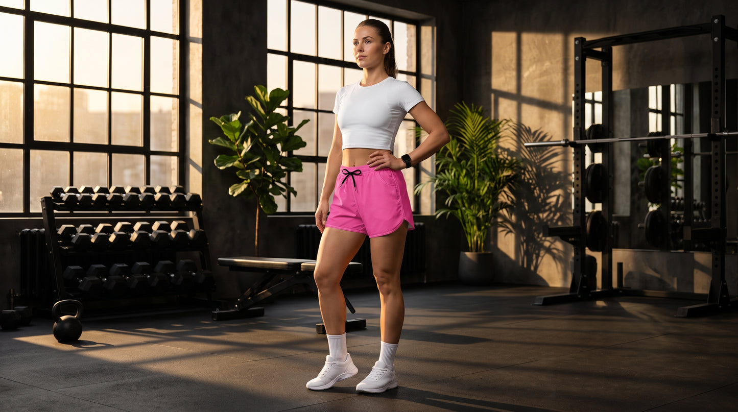 Pink Women's Biker Shorts — High-Waist Activewear Cycling & Workout Shorts with Pockets