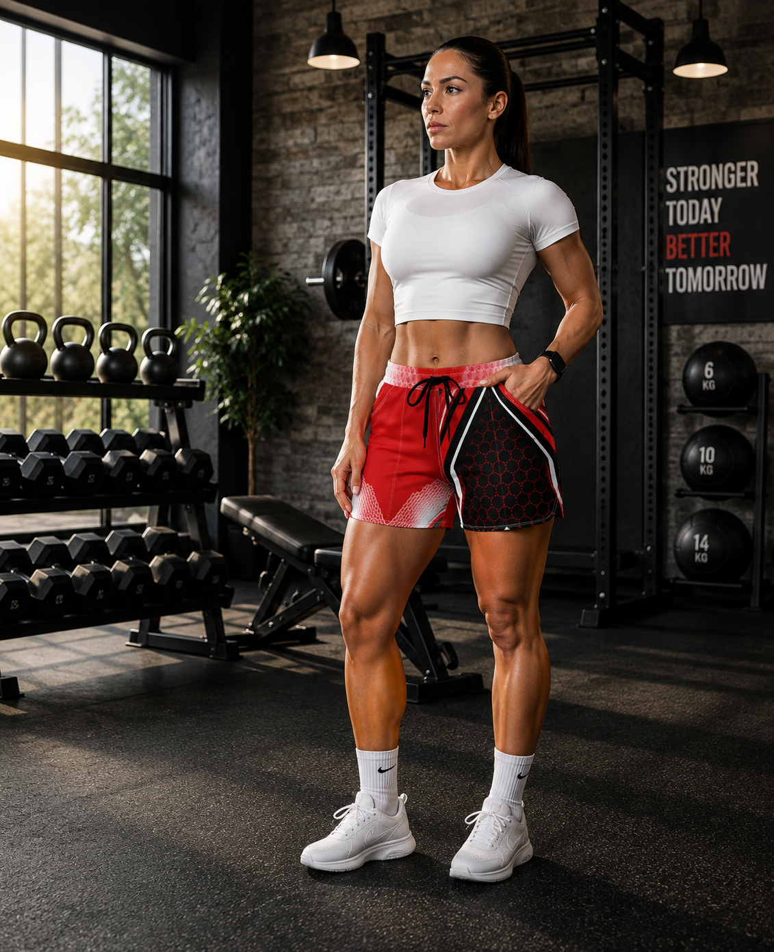 Women's Multipurpose Athletic Shorts with Pockets | Red & Black Crimson Streak