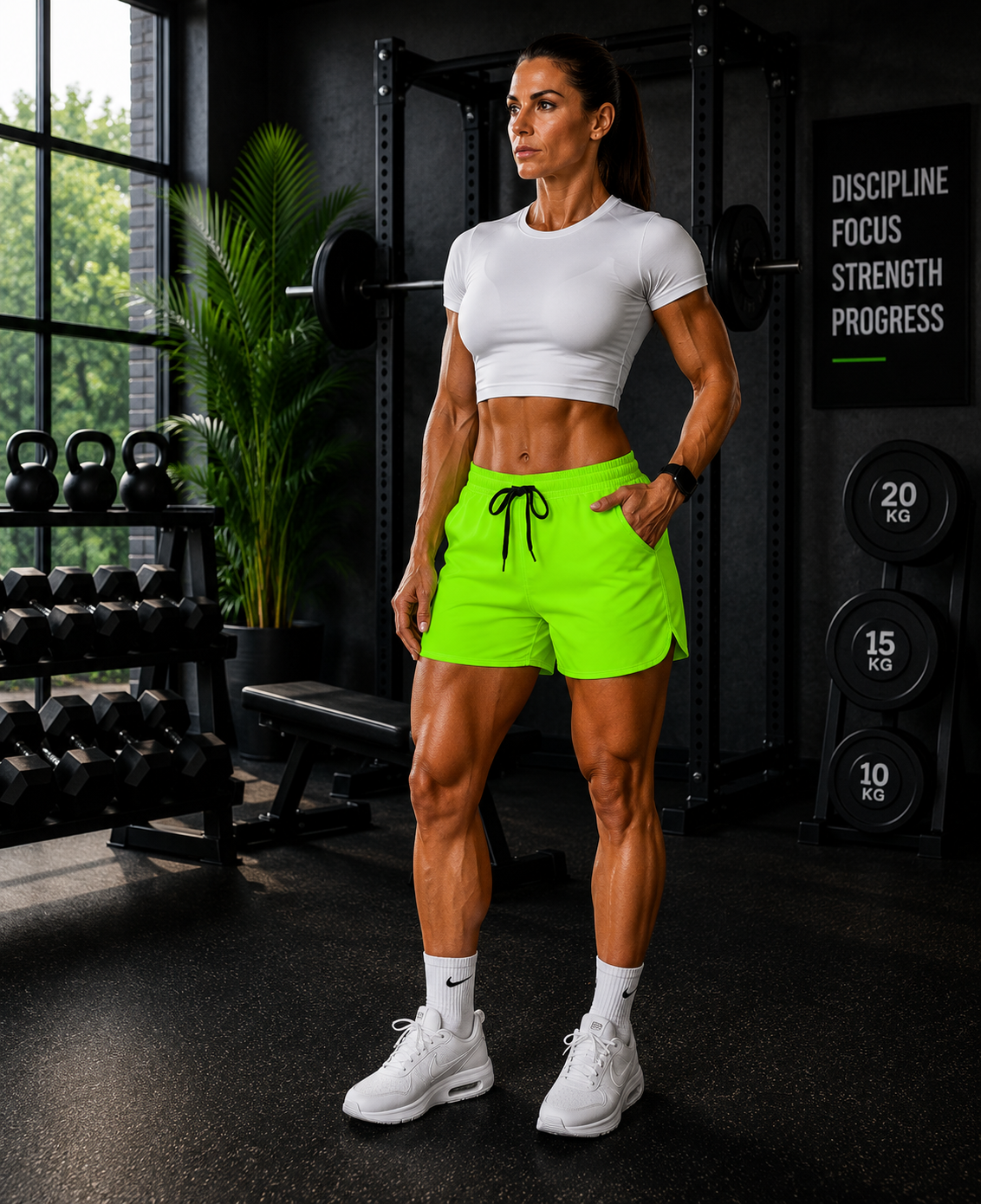 Women's Multipurpose Athletic Shorts with Pockets | Neon Green