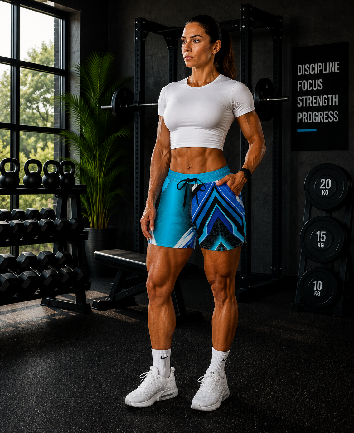 Women's Multipurpose Athletic Shorts with Pockets | Blue Geometric