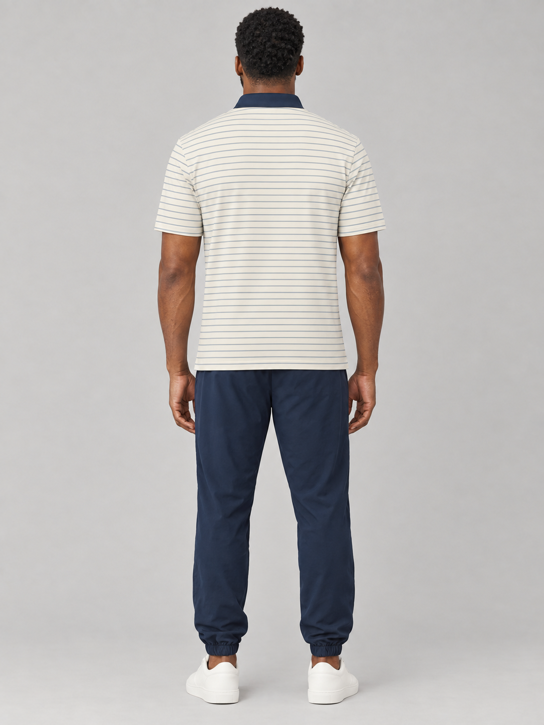 Navy-Trim Striped Polo Shirt — Classic Casual Golf & Everyday Tee
