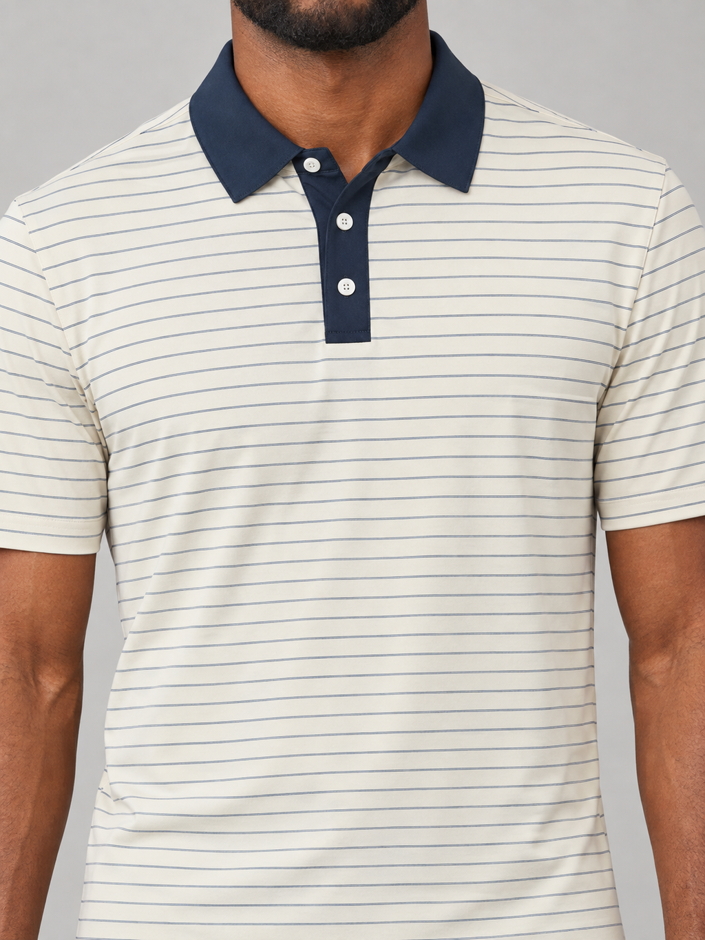 Navy-Trim Striped Polo Shirt — Classic Casual Golf & Everyday Tee
