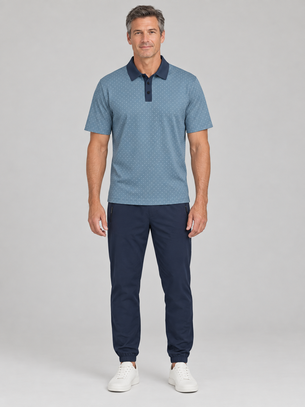 Blue Microdot Polo Shirt - Men's Casual Button-Up