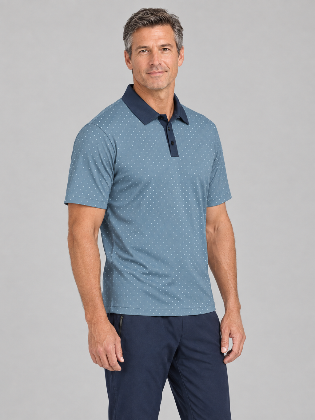 Blue Microdot Polo Shirt - Men's Casual Button-Up