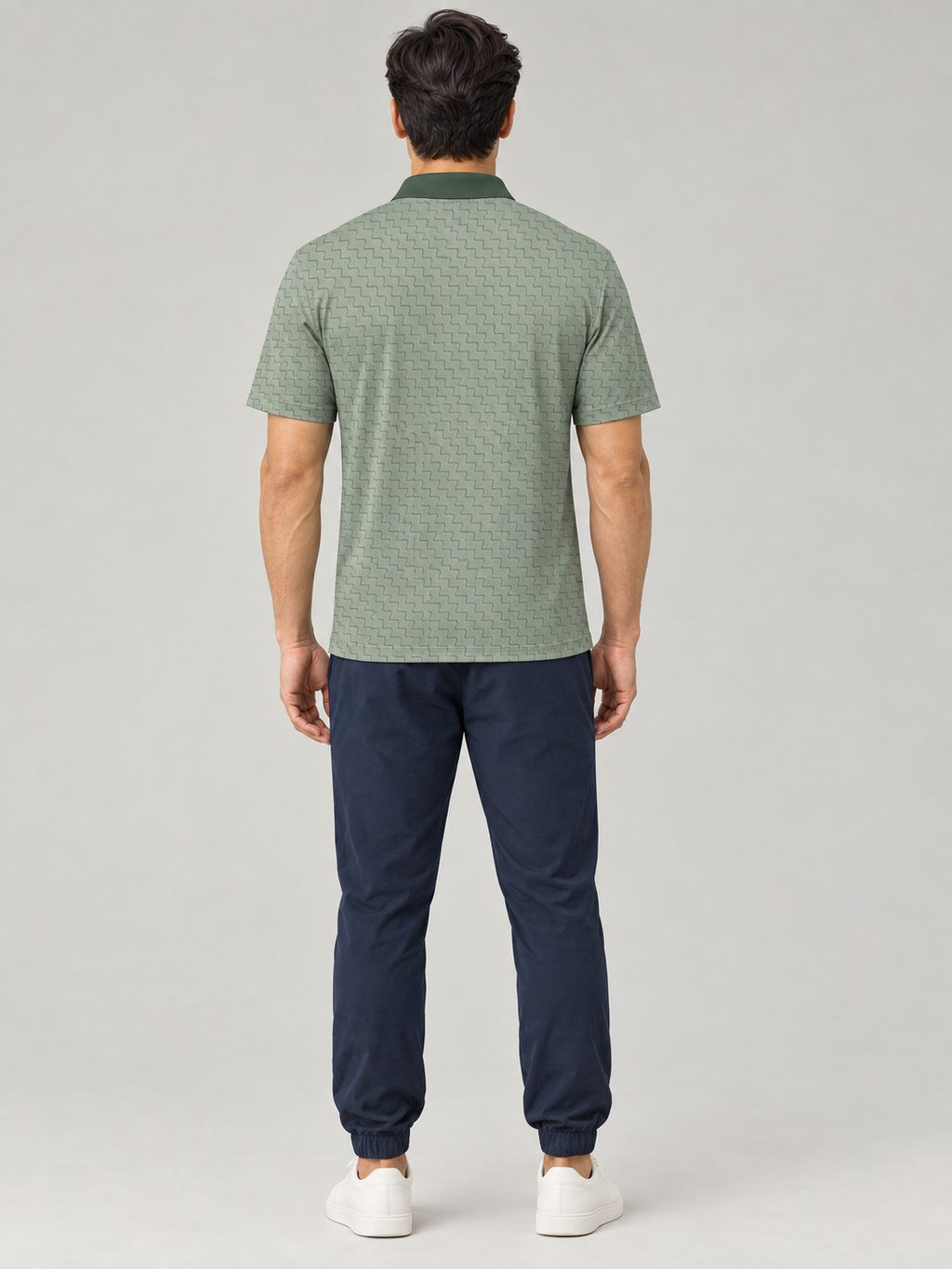 Green Geometric Polo Shirt — Men's Casual Golf & Business-Casual Top