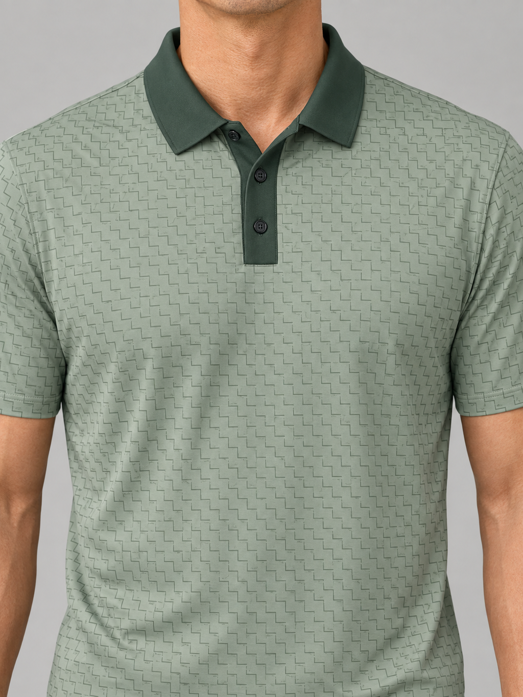 Green Geometric Polo Shirt — Men's Casual Golf & Business-Casual Top