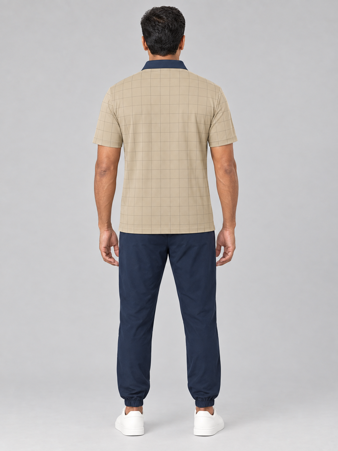 Beige Plaid Golf Polo Shirt – Classic Check Collared Tee