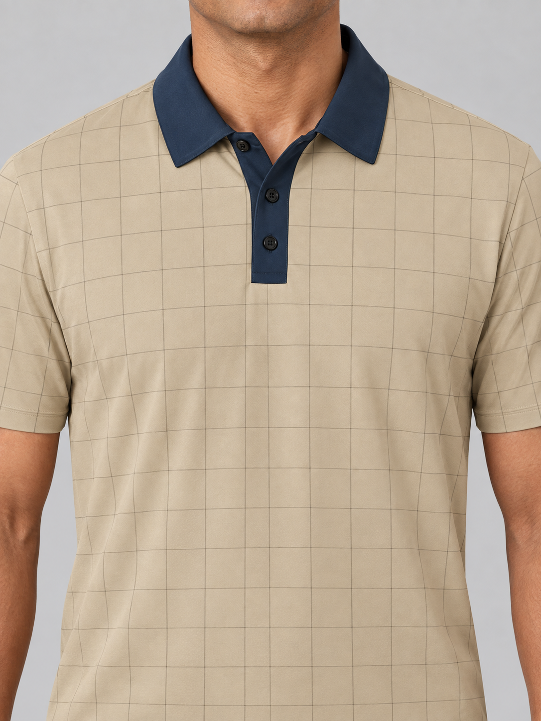 Beige Plaid Golf Polo Shirt – Classic Check Collared Tee