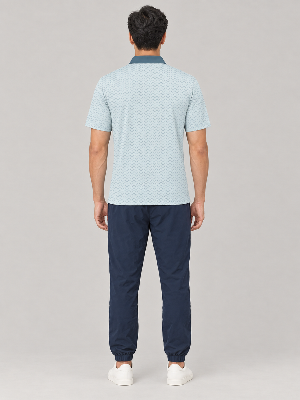 Light Blue Wave Pattern Polo Shirt — Men's Casual Golf & Everyday Polo