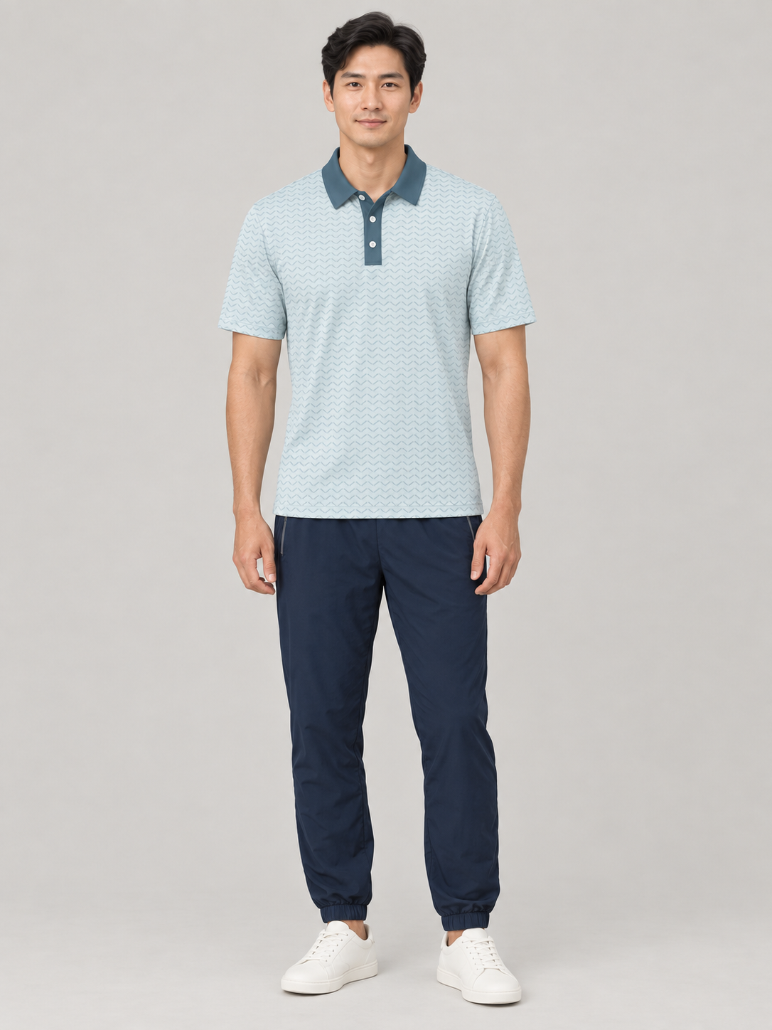 Light Blue Wave Pattern Polo Shirt — Men's Casual Golf & Everyday Polo