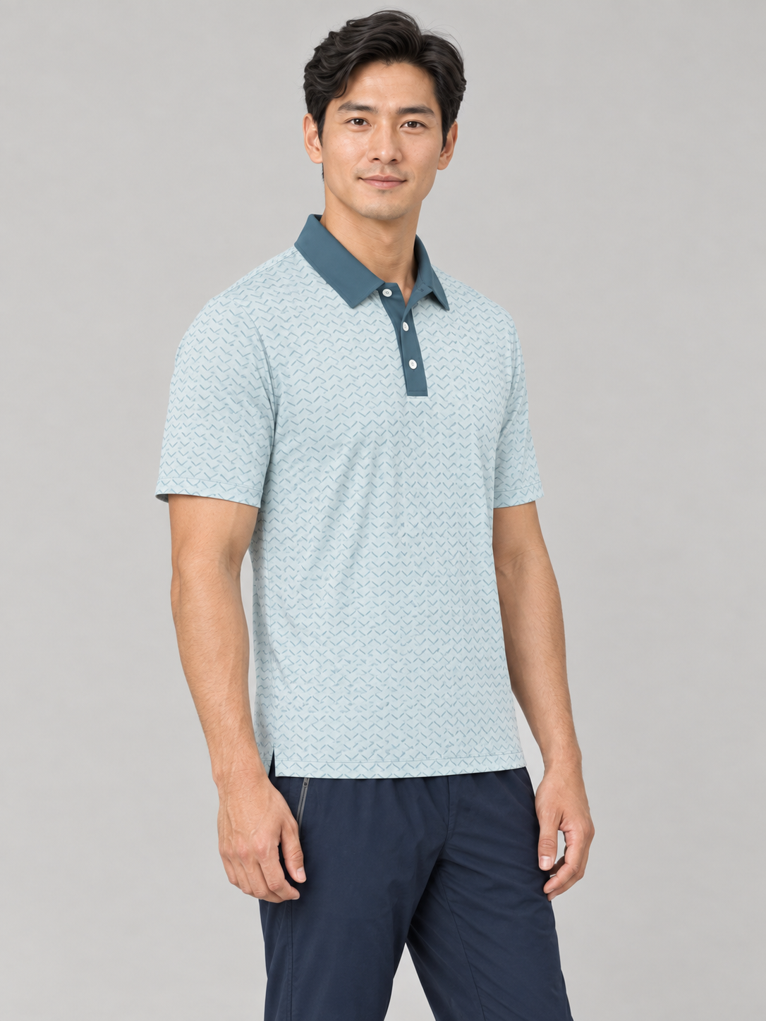 Light Blue Wave Pattern Polo Shirt — Men's Casual Golf & Everyday Polo