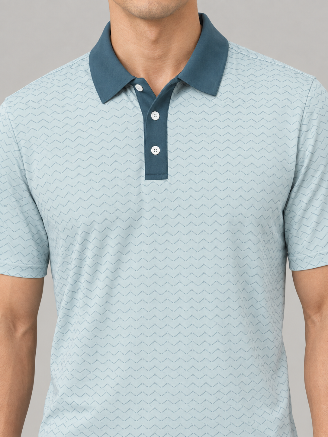 Light Blue Wave Pattern Polo Shirt — Men's Casual Golf & Everyday Polo