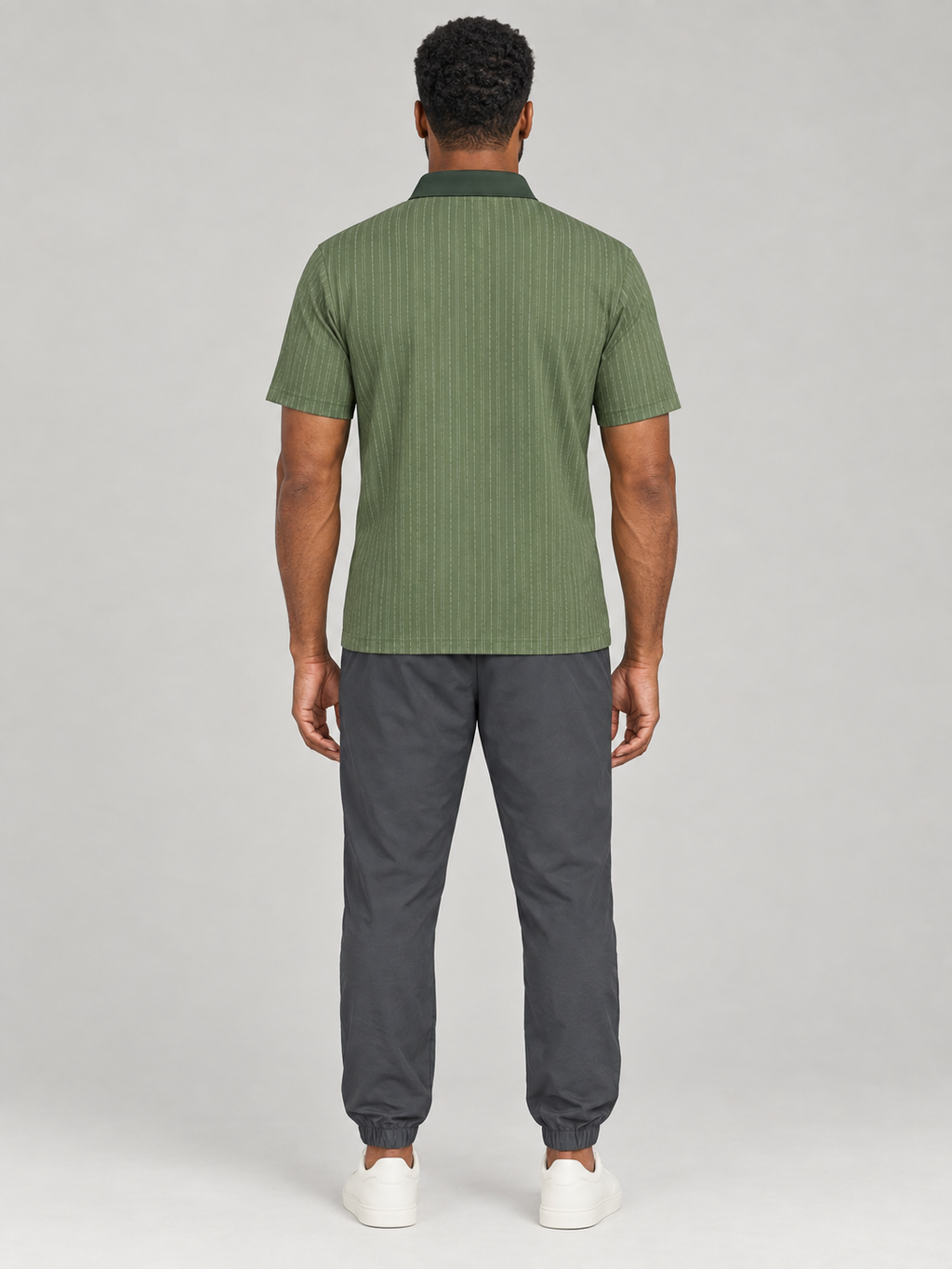 Olive Pinstripe Polo Shirt — Classic Casual Men’s Collared Tee