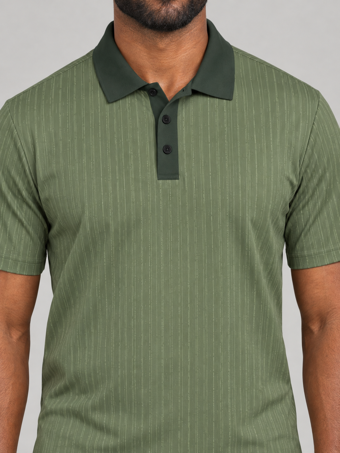 Olive Pinstripe Polo Shirt — Classic Casual Men’s Collared Tee