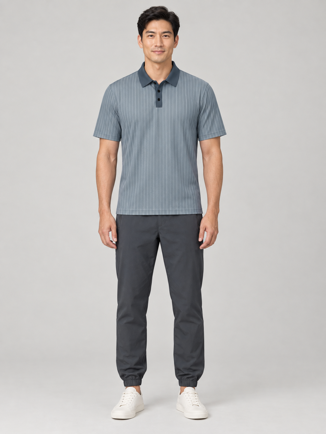 Classic Slate Pinstripe Polo Shirt