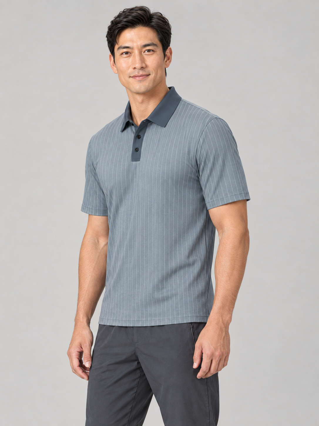 Classic Slate Pinstripe Polo Shirt