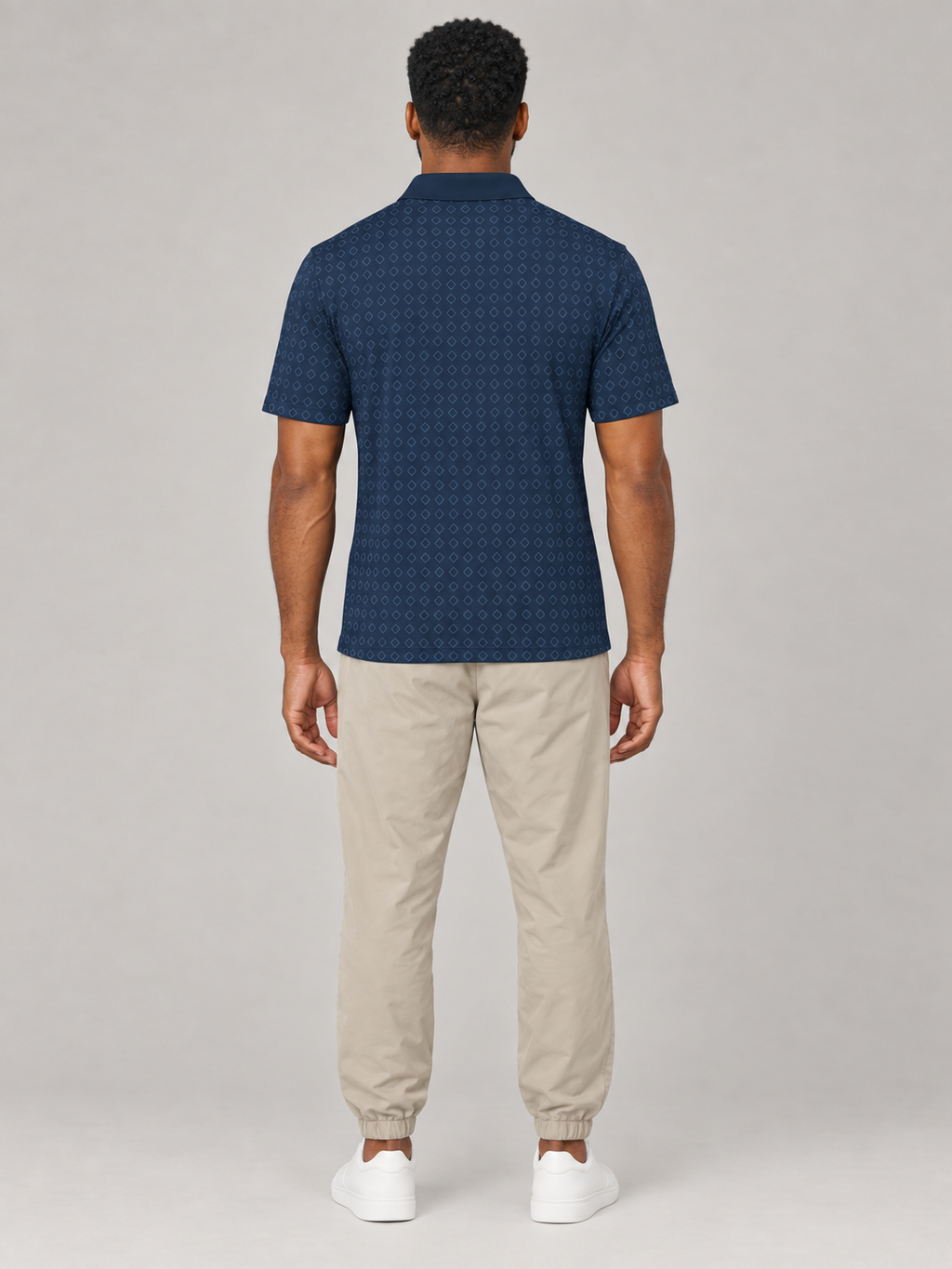Navy Geo Pattern Polo Shirt