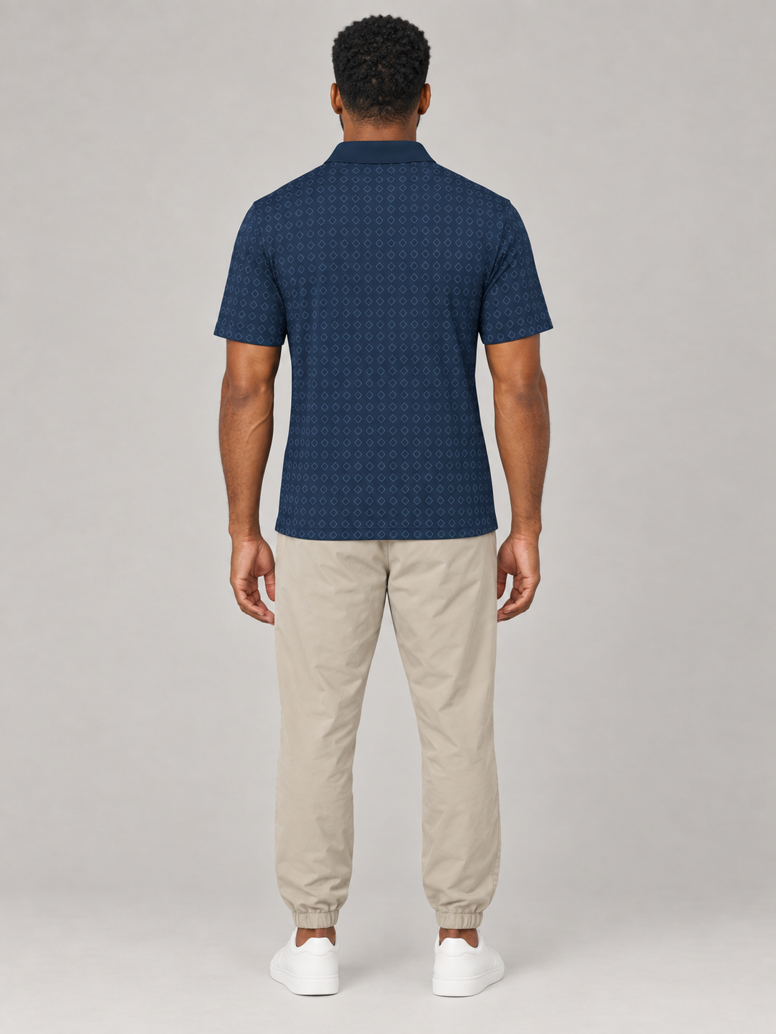 Navy Geo Pattern Polo Shirt