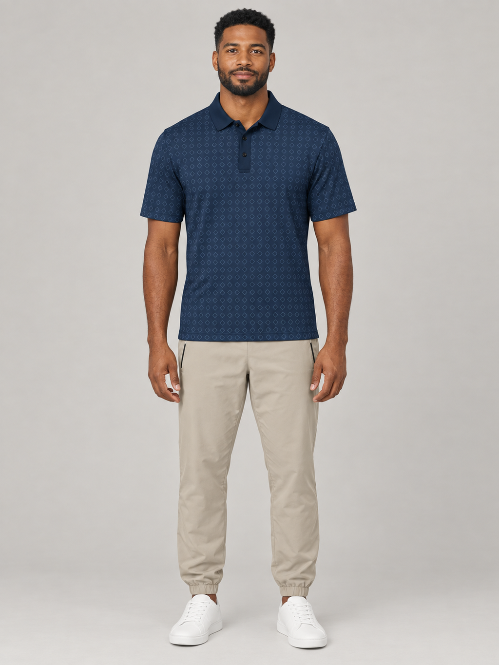Navy Geo Pattern Polo Shirt