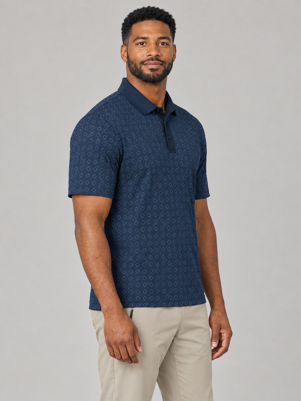 Navy Geo Pattern Polo Shirt