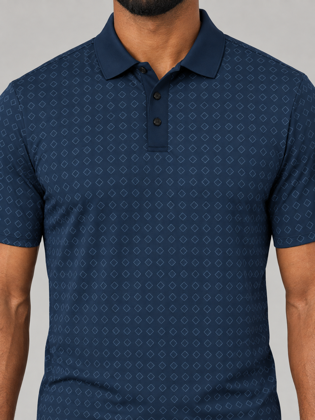 Navy Geo Pattern Polo Shirt