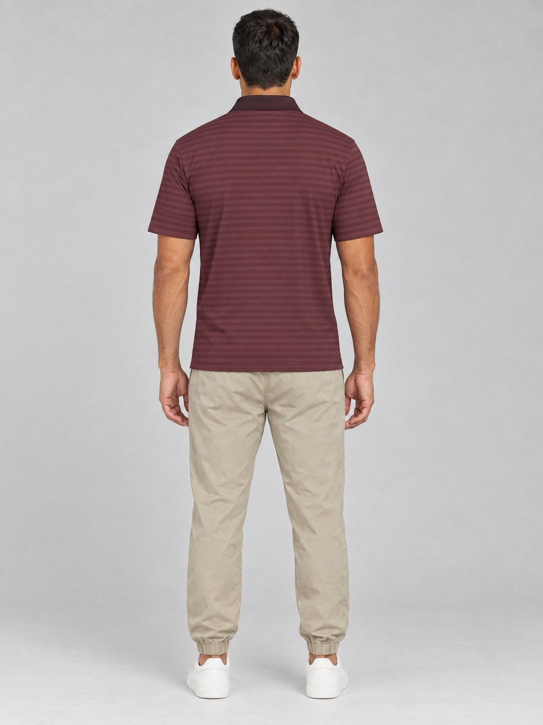 Classic Maroon Polo Shirt – Striped All-Over Print Casual Golf Tee