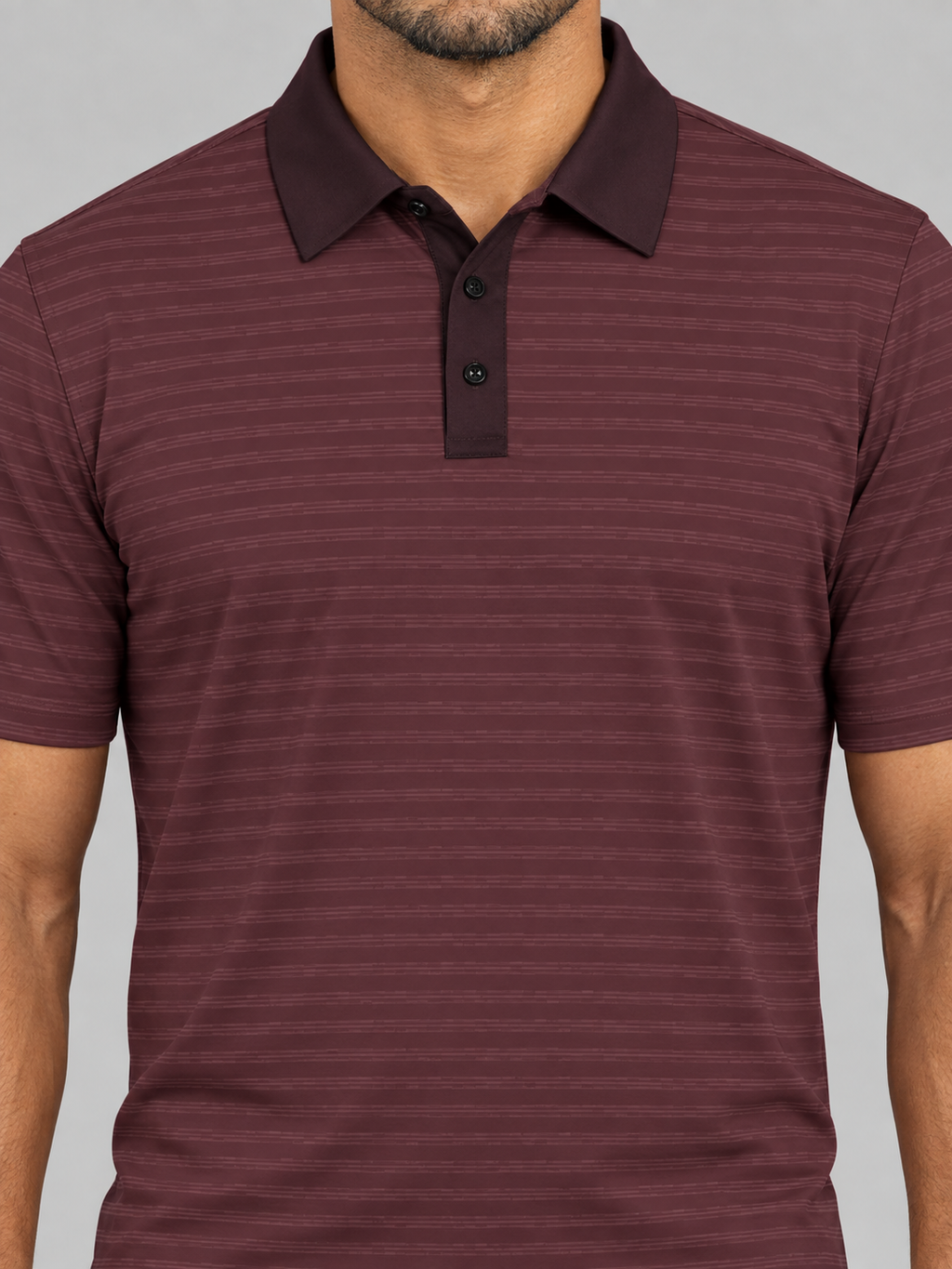 Classic Maroon Polo Shirt – Striped All-Over Print Casual Golf Tee