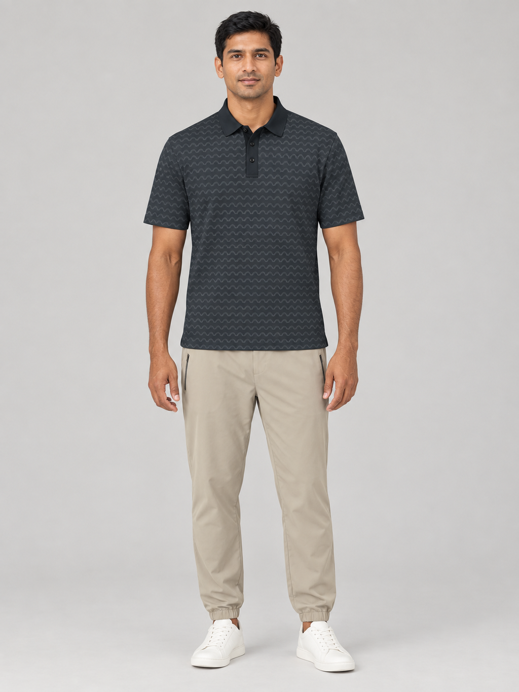 Charcoal Wave Polo Shirt — Subtle Nautical Pattern Men’s Polo