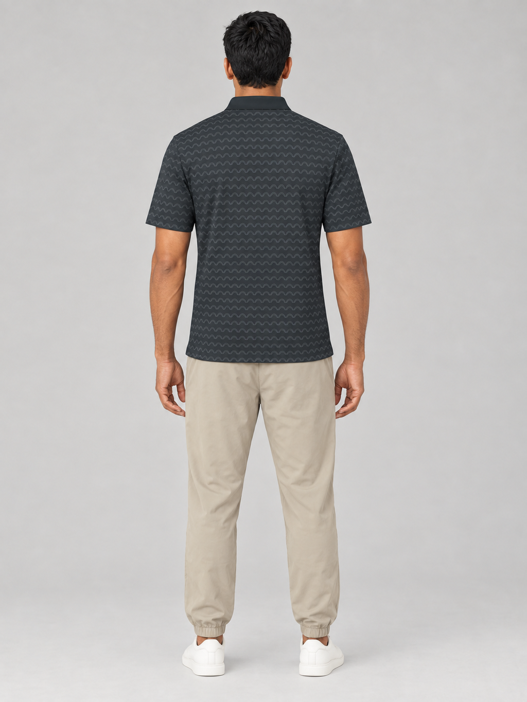 Charcoal Wave Polo Shirt — Subtle Nautical Pattern Men’s Polo