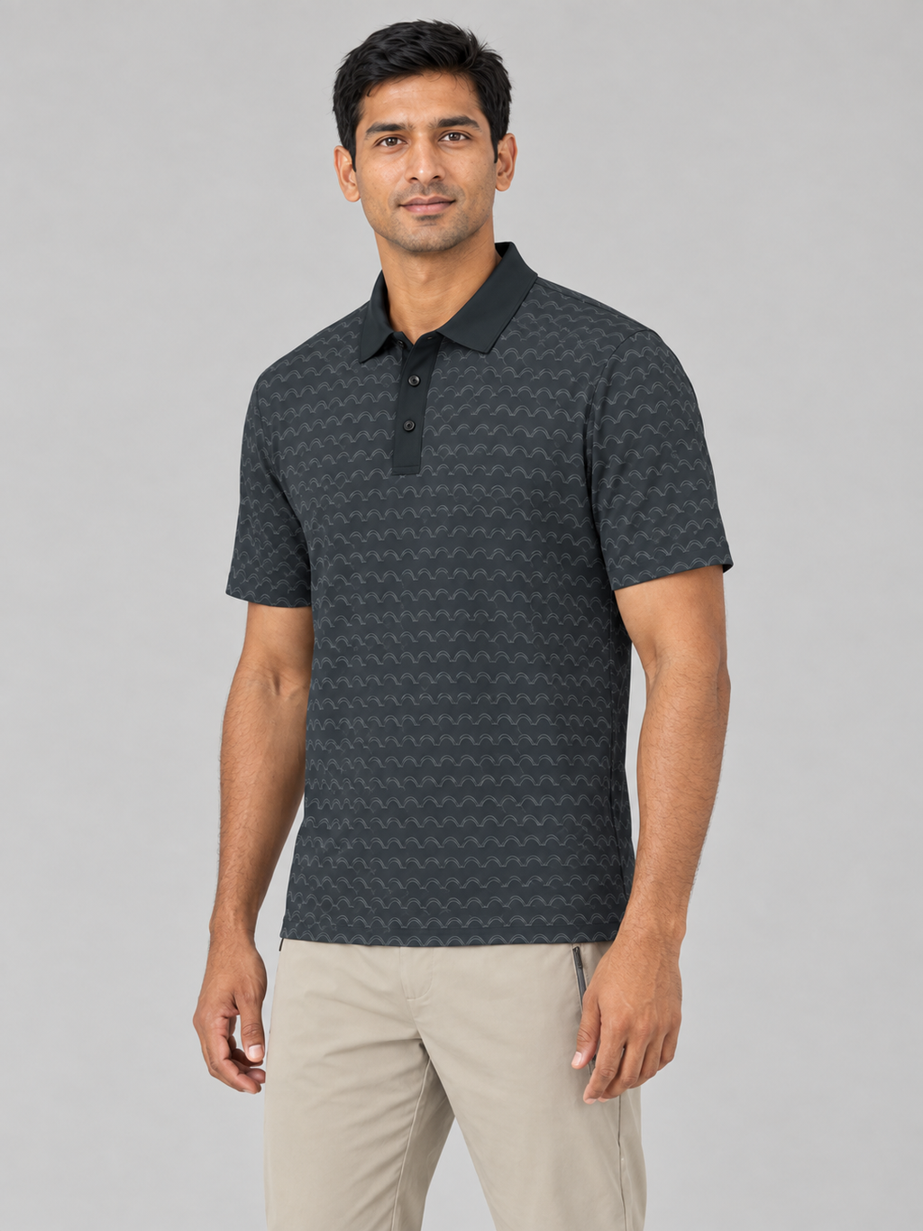 Charcoal Wave Polo Shirt — Subtle Nautical Pattern Men’s Polo