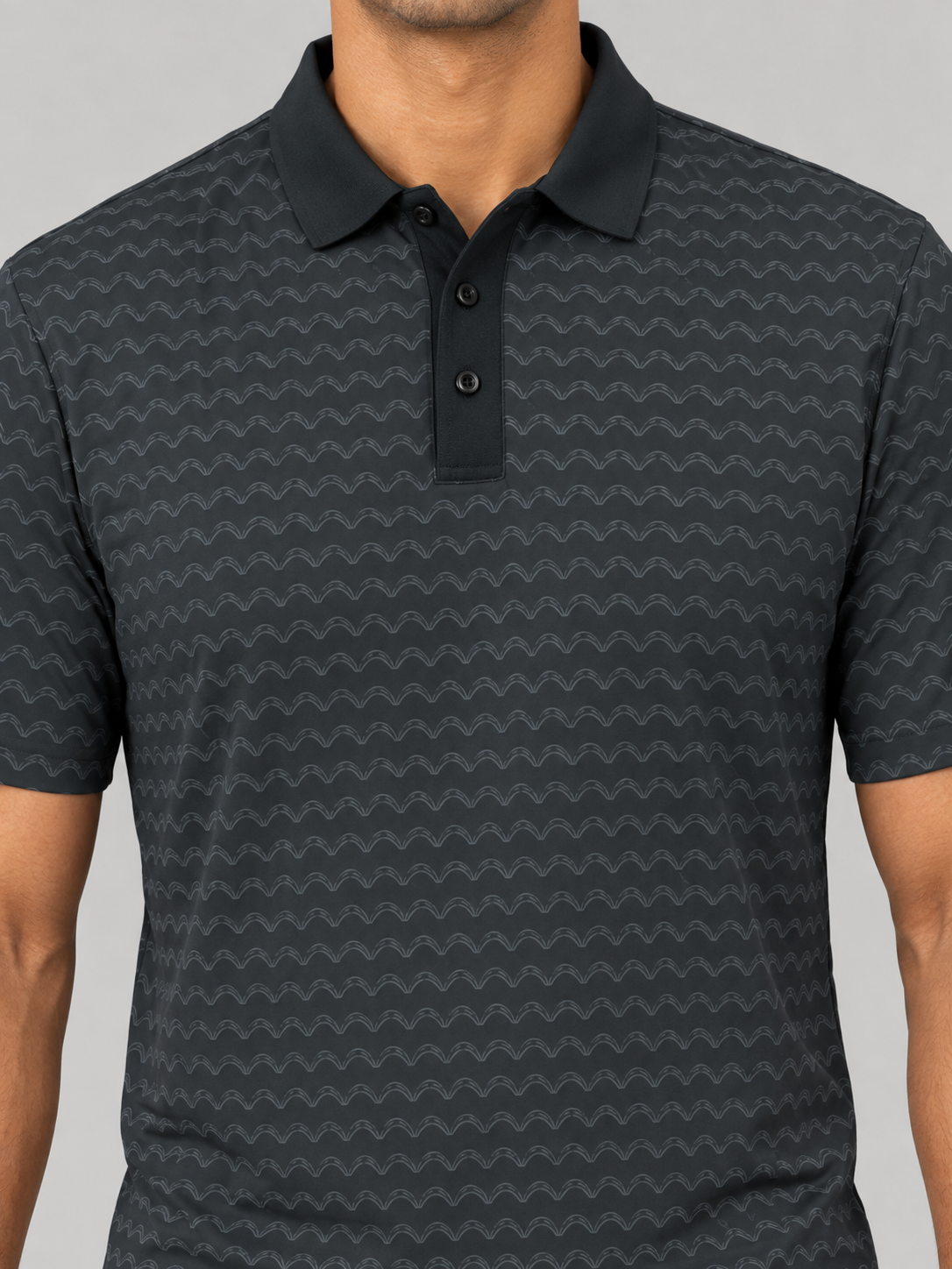 Charcoal Wave Polo Shirt — Subtle Nautical Pattern Men’s Polo