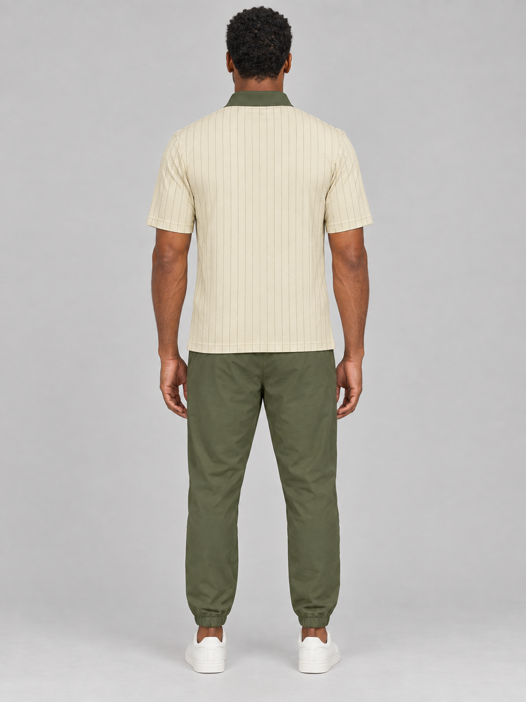 Beige Pinstripe Polo Shirt — Classic Casual Golf Polo