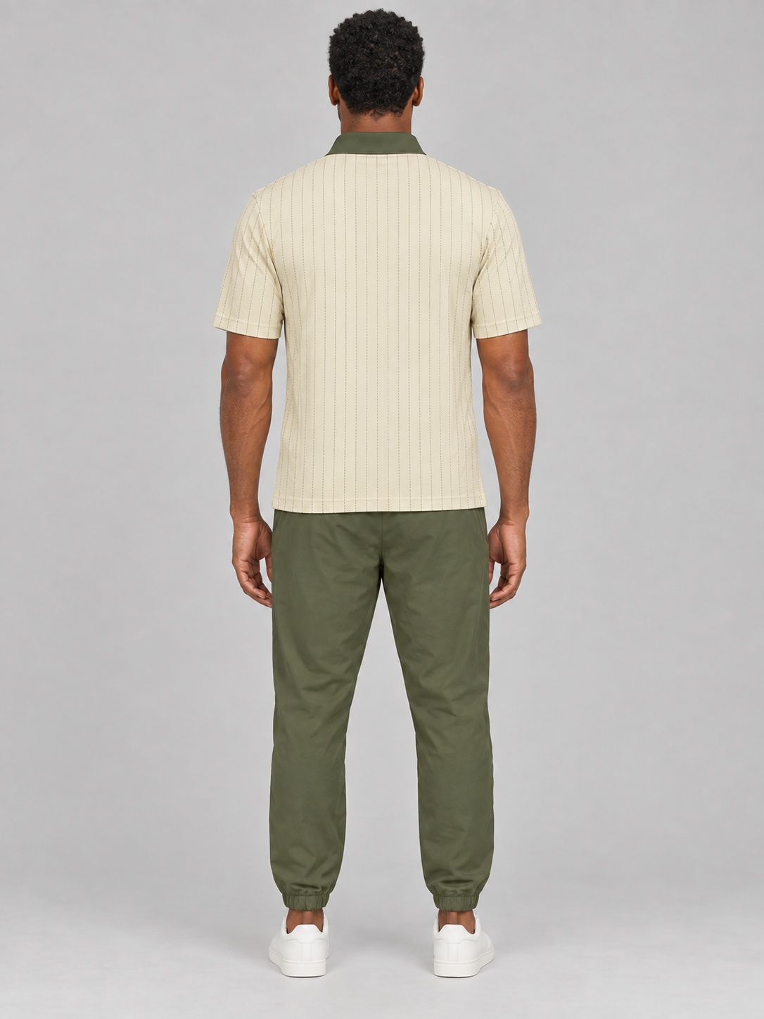 Beige Pinstripe Polo Shirt — Classic Casual Golf Polo