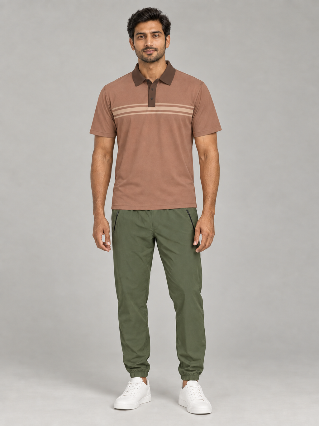 Brown Retro Stripe Polo Shirt