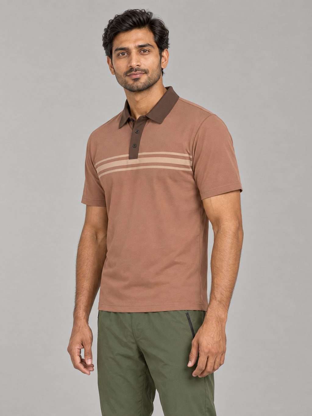 Brown Retro Stripe Polo Shirt