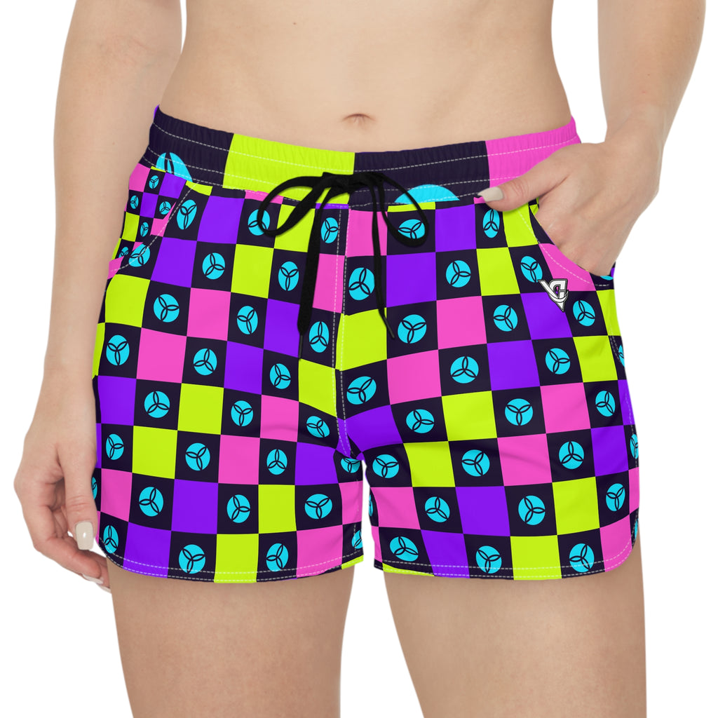 Volleyball Violet Volt Checker Drive Women's Athletic Shorts with Pockets