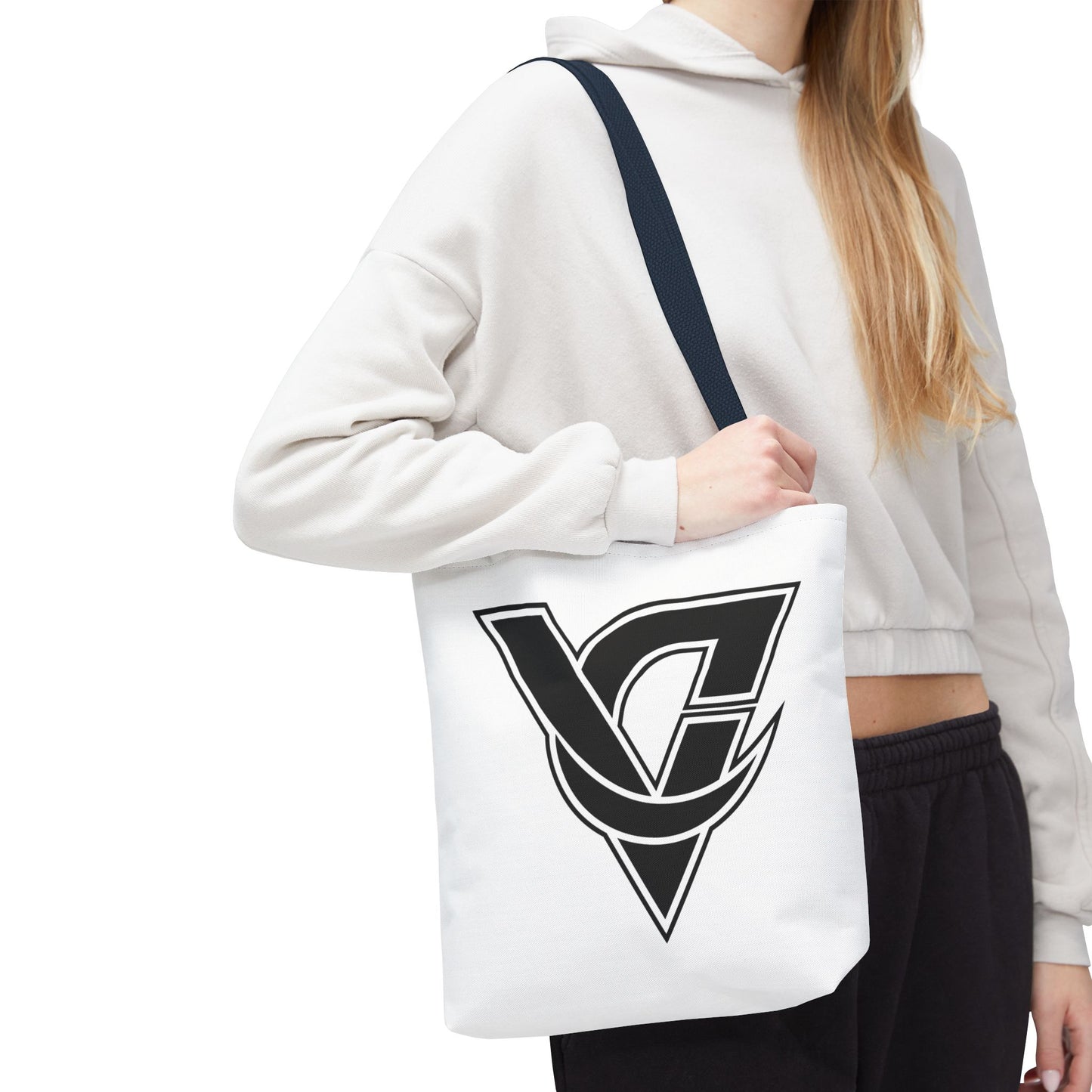 Monogram V Triangle Tote Bag – Bold Black Logo All-Over Print