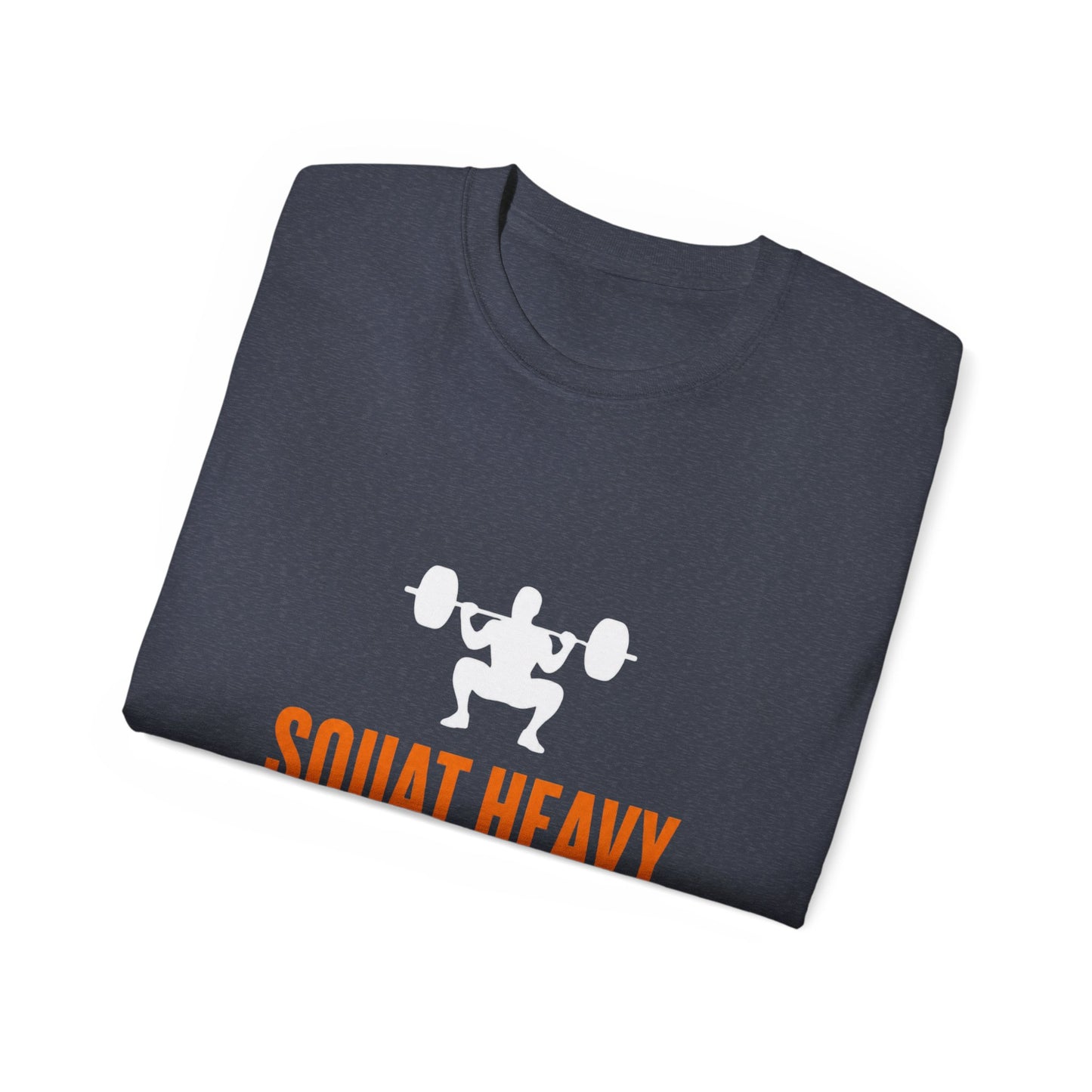 Squat Heavy Tee — Bold Orange Gym Shirt for Weightlifters & CrossFit