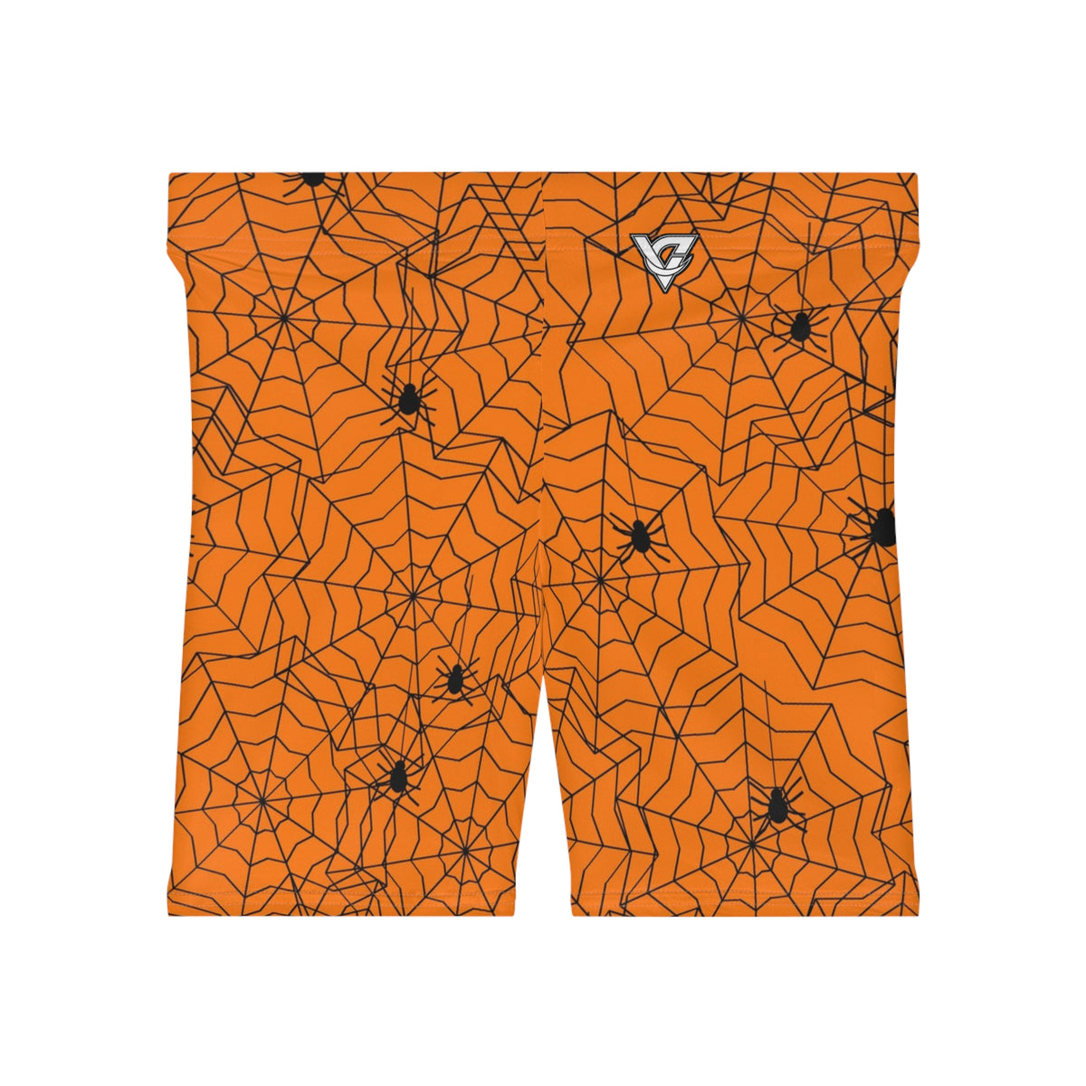 Halloween Pumpkin Orange Spiderweb Women's Biker Shorts — High-Waist Workout Shorts