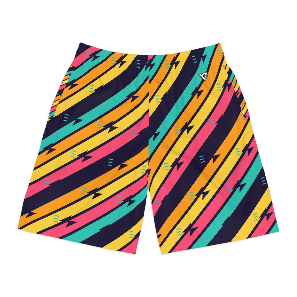 Running Electric Mango Stripe Surge Men's Athletic Shorts with Pockets