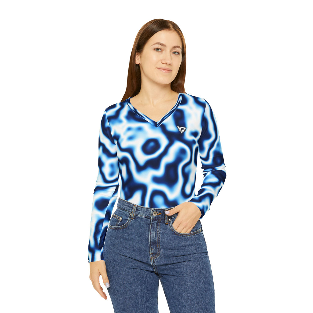 Ocean Marble Women's Long Sleeve V-Neck Athletic Top