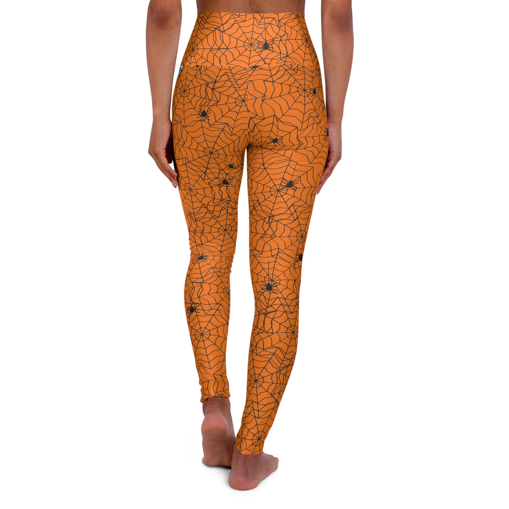 Halloween Pumpkin Orange Spiderweb High-Waisted Yoga Leggings